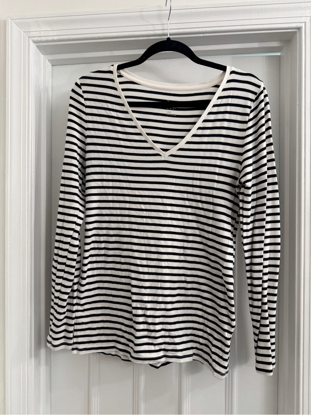 a new day Black & White Striped V-Neck Long Sleeve Top